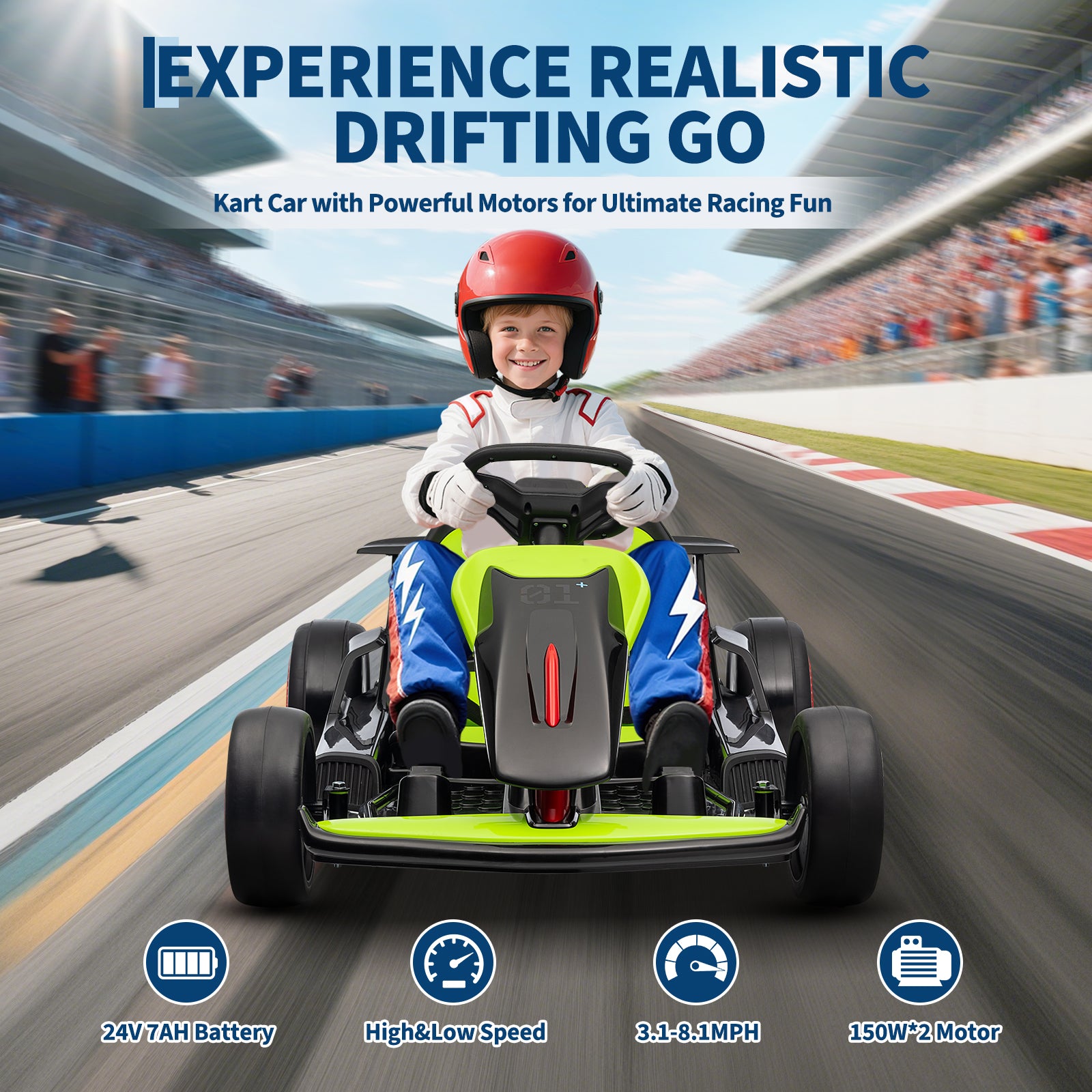 Garvee Ride - G Series: 6+,24V Drift Kart with 2X150W Strong Motor, 7AH Big Battery, Electric Pedals, Electric Go Kart Outdoor Race Toy - Green