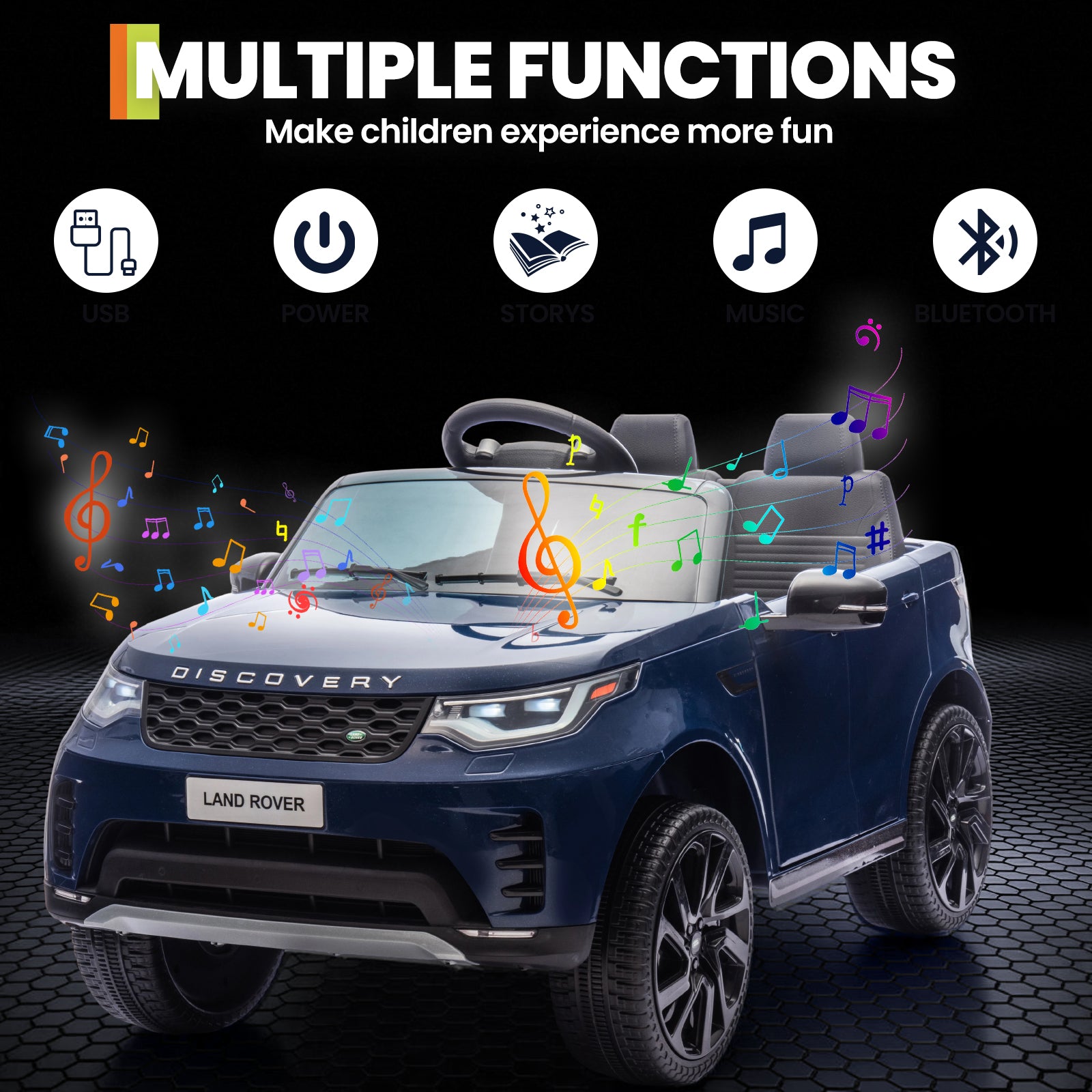 Garvee Ride P Series 12V Kids Ride On Car Land Rover Style Dual Motors 3 Speed Modes 4.5Ah Battery Safety Seatbelt Remote Control Black Outdoor Play - Dark Blue