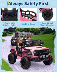 Garvee 24V Ride on Toys for Big Kids, 2-Seater Electric Ride on Car Truck with Remote Control, Four-Wheel Shock Absorbers, 4 Mph Max Speed, Music, LED Lights for Boys Girls, Pink