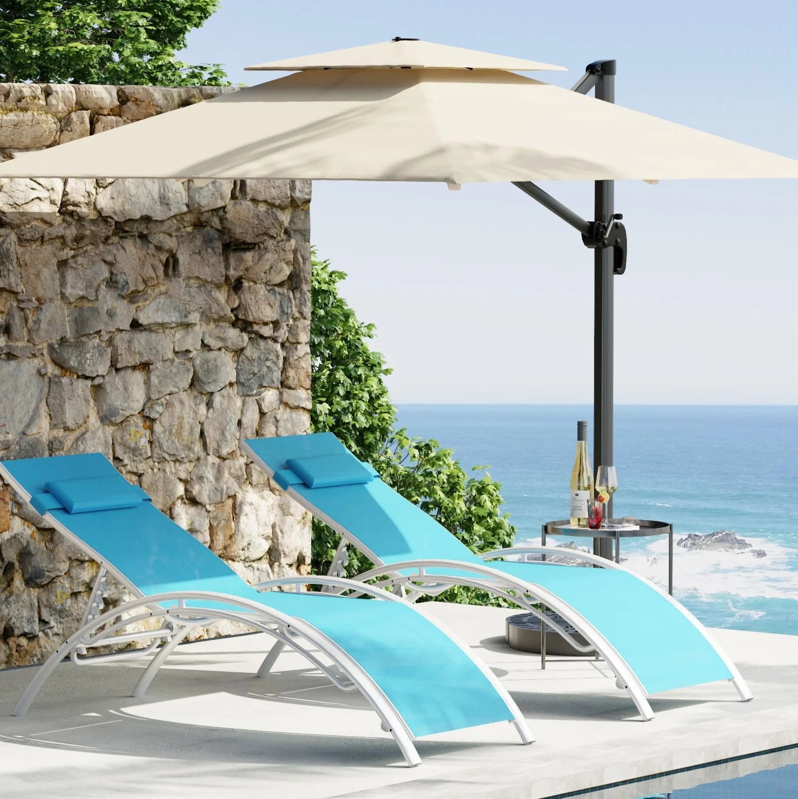 Garvee Outdoor Chaise Lounge Chairs Set of 2 with 3-Position Backrest, Aluminum Pool Chaise Lounges for Pool, Garden, Beach, and Backyard - All-Weather Design, Blue.