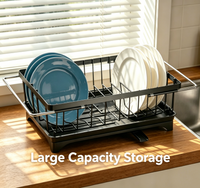 Garvee Over-the-Sink Dish Drying Rack, Expandable Kitchen Dish Drainer with Adjustable Arms, Heavy-Duty Carbon Steel Sink Basket for Dishes, Vegetables & Fruit, Black