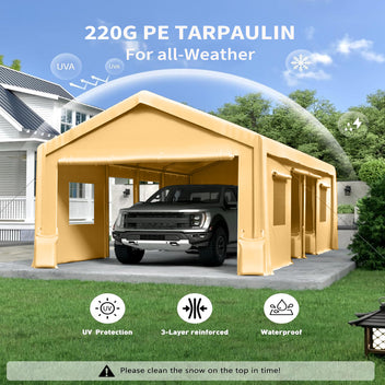 Garvee 2 Pcs Zipper Doors Portable Carport Windproof Heavy-Duty Garage Top Tent Shelter Tarp Waterproof & UV Protected Replacement 13' x 20' - 13' x 25' (Doors Only) Yellow