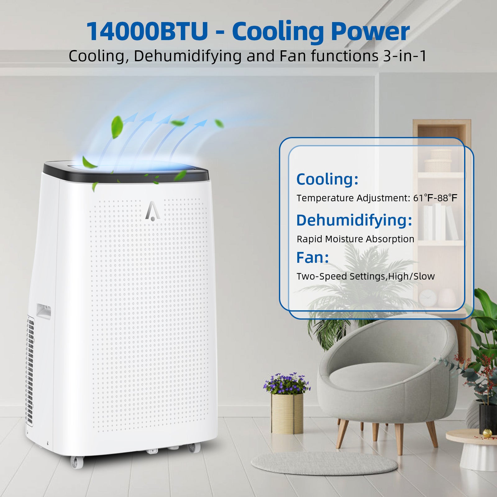 14,000 BTU Portable AC - 3 in 1, Quiet, up to 750 sq. ft