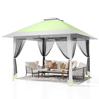 Garvee 13'x13' Quick-Setup Pop-Up Canopy Tent with Mosquito Netting Foldable Shelter for Backyards, Parties, Camping & Commercial Use, (Green+ Light Grey)