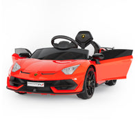 Garvee Ride P Series 12V Electric Ride-On Car for Kids | Licensed Lamborghini Battery-Powered Sports Car with Remote Control, 2 Speeds, Sound System, LED Headlights, Hydraulic Doors - Red