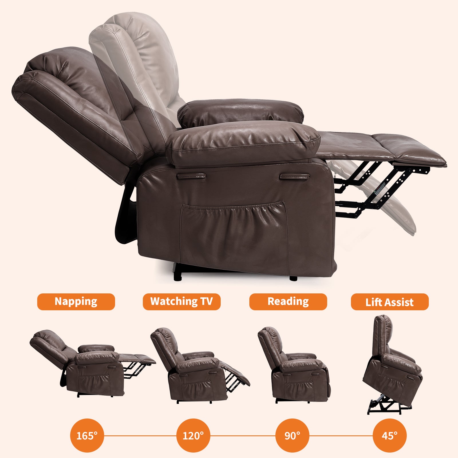 Garvee PU Leather Power Lift Recliner Chair with Massage and Heat, 8-Point Vibration, Adjustable Back and Leg Support, Electric Lift Chair Designed for Mobility Aid Elderly Relaxation, Coffee