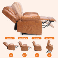 Garvee PU Leather Power Lift Recliner Chair with Massage and Heat, 8-Point Vibration, Adjustable Back and Leg Support, Electric Lift Chair Designed for Mobility Aid Elderly Relaxation, Brown