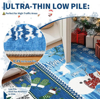 Garvee Blue 9x12 Washable Area Rug Christmas Living Room Rugs Non Slip Snowman Large Bedroom Carpet Xmas Festival Soft Stain Resistant Throw Carpet Indoor for Nursery Kids Room