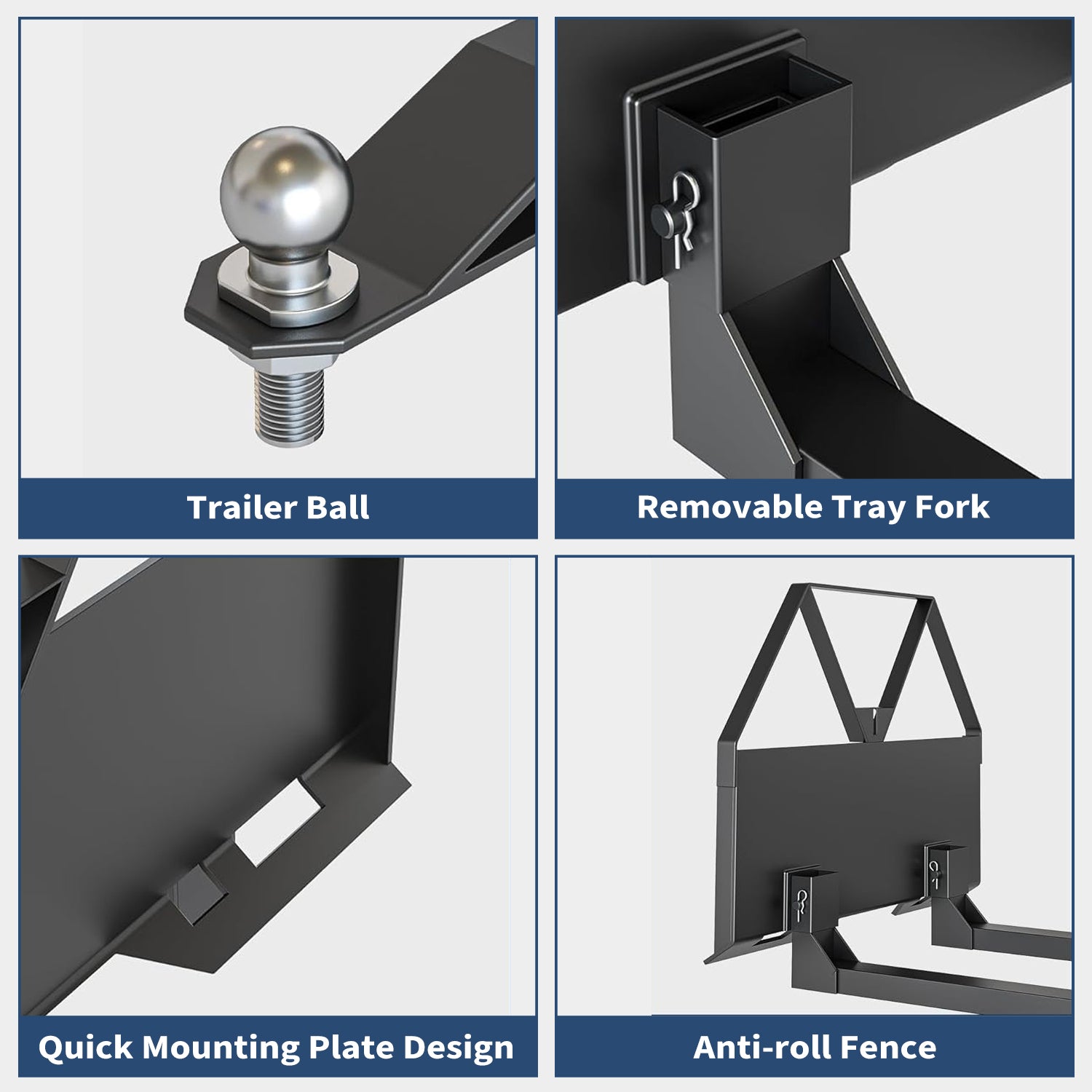 Garvee 2600 LBS Heavy Duty Pallet Forks Q235 Steel, Trailer Hitch Ball, Solid Welds, ATV & Tractor Compatible, Farm & Warehouse Use
