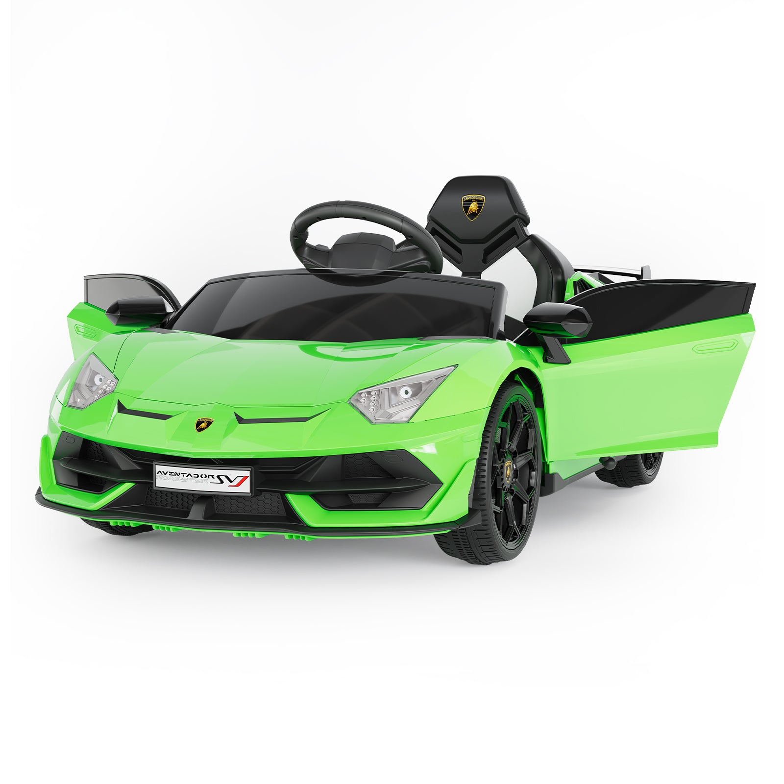 Garvee Ride P Series 12V Electric Ride-On Car for Kids | Licensed Lamborghini Battery-Powered Sports Car with Remote Control, 2 Speeds, Sound System, LED Headlights, Hydraulic Doors - Green