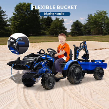 Garvee Ride P Series 3-in-1 Ride-On Tractor, 24V Electric, Excavator & Bulldozer, Remote Control, LED, Music, USB/Bluetooth max 66 lbs - Bright-blue