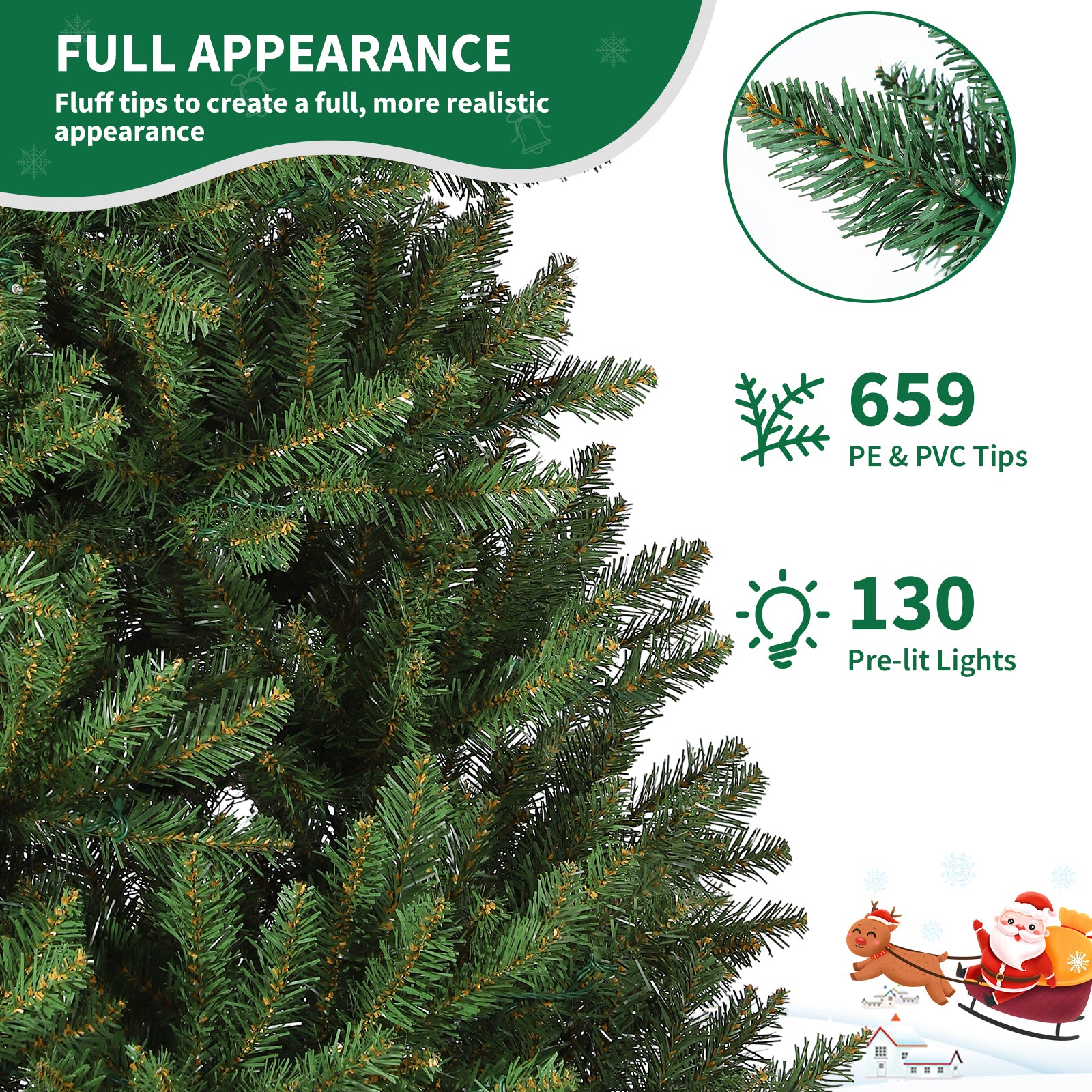 Garvee 4.5ft Artificial Christmas Tree, Realistic Full Shape Xmas Tree with 659 Branch Tips, Fake Christmas Tree with Foldable Metal Base Stand, Home, Office, Party Decoration-Green
