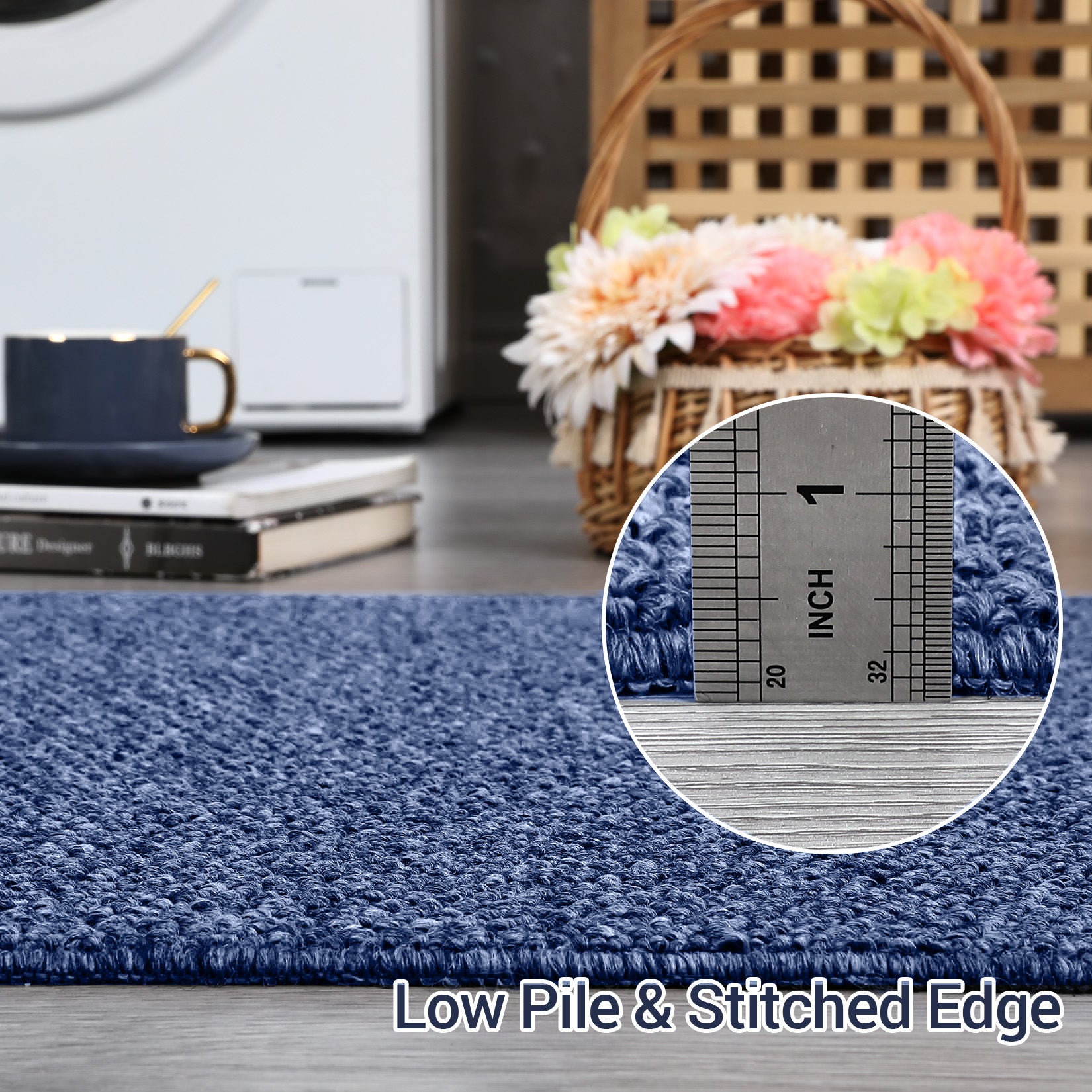 Garvee 9x12 Area Rug Modern Solid Textured Extra Large Area Rug Machine Washable Rug for Living Room, Non-Slip Stain Resistant Accent Rug Farmhouse Weaving Floor Cover Carpet for Bedroom, Navy