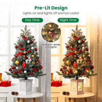 Garvee 3ft Pre-Lit Christmas Tree, Small Lighted Christmas Tree with Lighting Elk Base, Artificial Xmas Trees with 78 LED Lights & 8 Lighting Modes Christmas Decoration for Home, Office, Set of 2