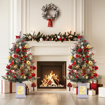 Garvee 3ft Pre-Lit Christmas Tree, Small Lighted Christmas Tree with Lighting Elk Base, Artificial Xmas Trees with 78 LED Lights & 8 Lighting Modes Christmas Decoration for Home, Office, Set of 2