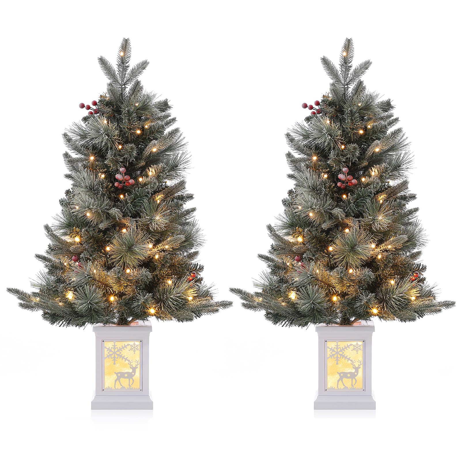 Garvee 3ft Pre-Lit Christmas Tree, Small Lighted Christmas Tree with Lighting Elk Base, Artificial Xmas Trees with 78 LED Lights & 8 Lighting Modes Christmas Decoration for Home, Office, Set of 2