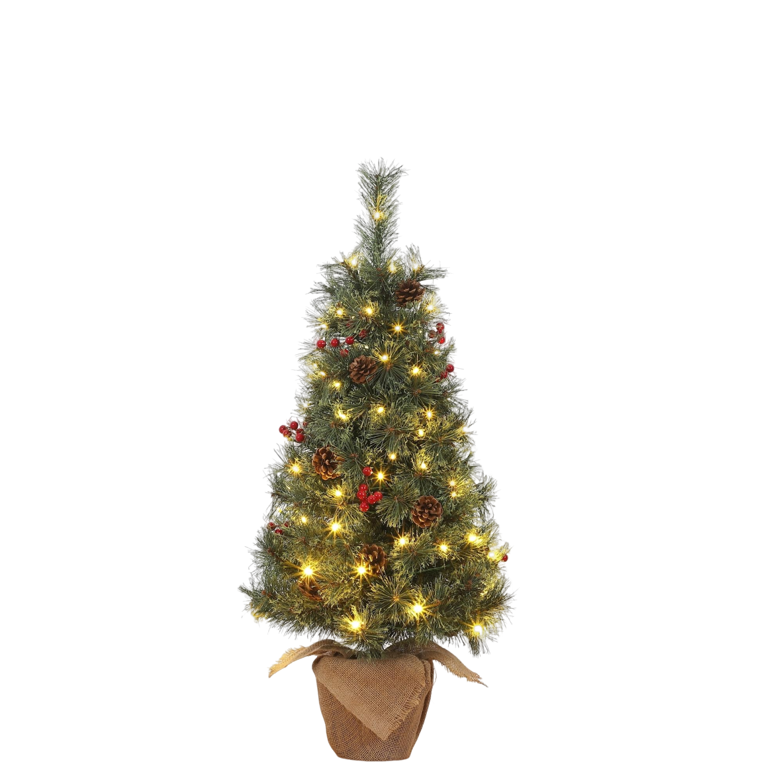 Garvee 3ft Pre-lit Flocked Mini Christmas Tree with 70pcs Warm White Light Beads, Artificial Tabletop Small Christmas Tree with a Decorative Burlap Base, Christmas Decoration for Home