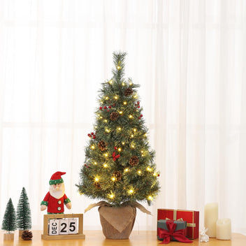Garvee 3ft Pre-Lit Artificial Small Christmas Tree with 78 Warm White Lights, Tabletop Mini Christmas Tree with a Burlap Base, Battery Operated and Timer Function, Christmas Decoration for Home, 2 PCS