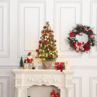 Garvee 3ft Small Christmas Tree, Pre-lit Xmas Tree with Cloth Bag Base, Mini Christmas Tree with LED Lights, Artificial Christmas Tree with Pine Cones and Berries for Desk Decoration