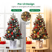 Garvee 3ft Prelit Artificial Christmas Tree with 78 Warm White LEDs, Premium Mini Snow Flocked Xmas Pine Tree for for Front Door, Porch, Entryway, Fireside Christmas Decoration, 2 PCS