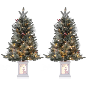 Garvee 3ft Prelit Artificial Christmas Tree with 78 Warm White LEDs, Premium Mini Snow Flocked Xmas Pine Tree for for Front Door, Porch, Entryway, Fireside Christmas Decoration, 2 PCS