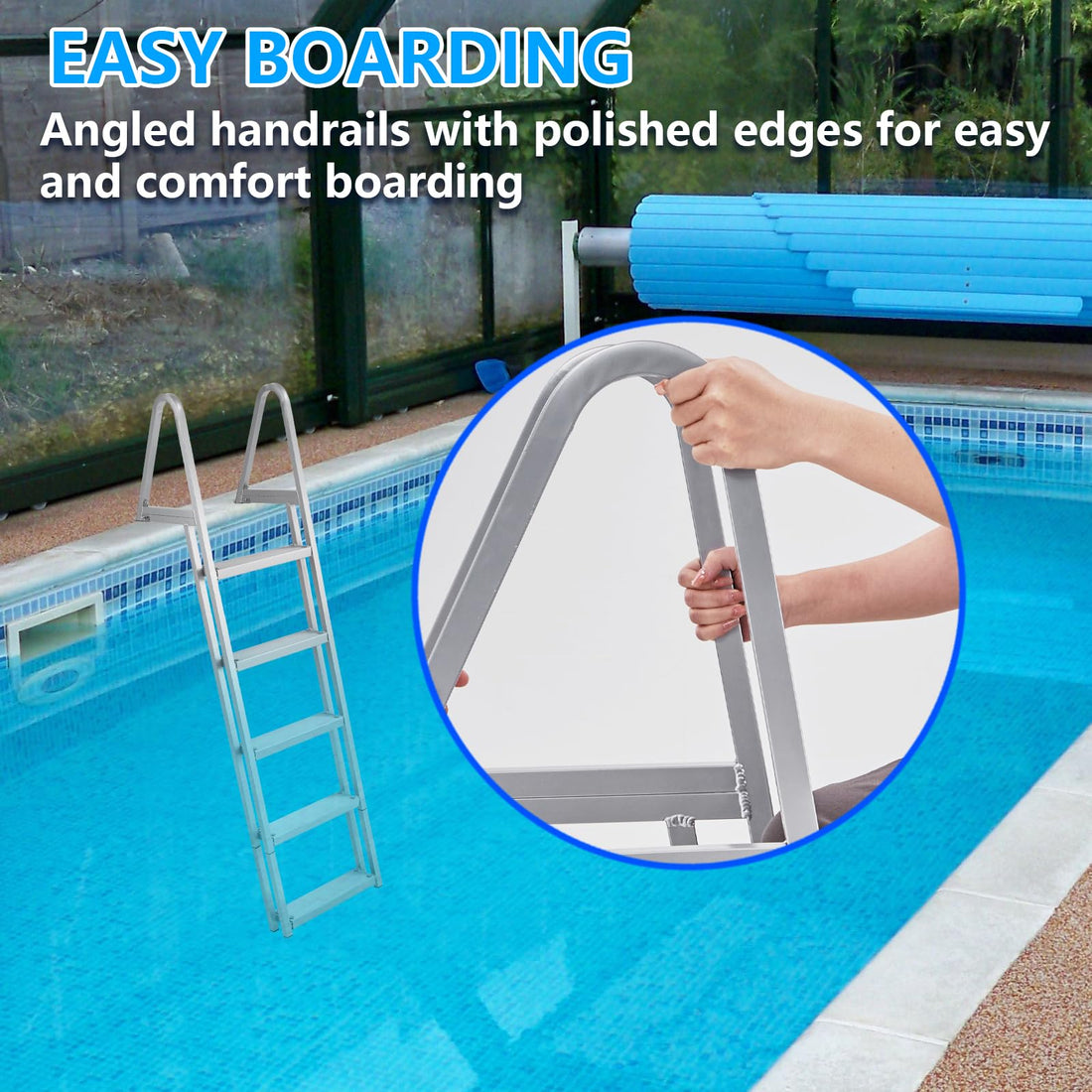 Garvee Removable Dock Ladder 3 Steps, Pontoon Boat Ladder with Anti-Corrosion 6063 Aluminum & Upgraded Widen Nonslip, 350lbs Marine Pontoon Boat Dock for Lake/Pool/Boarding/RV,Straight Ladder