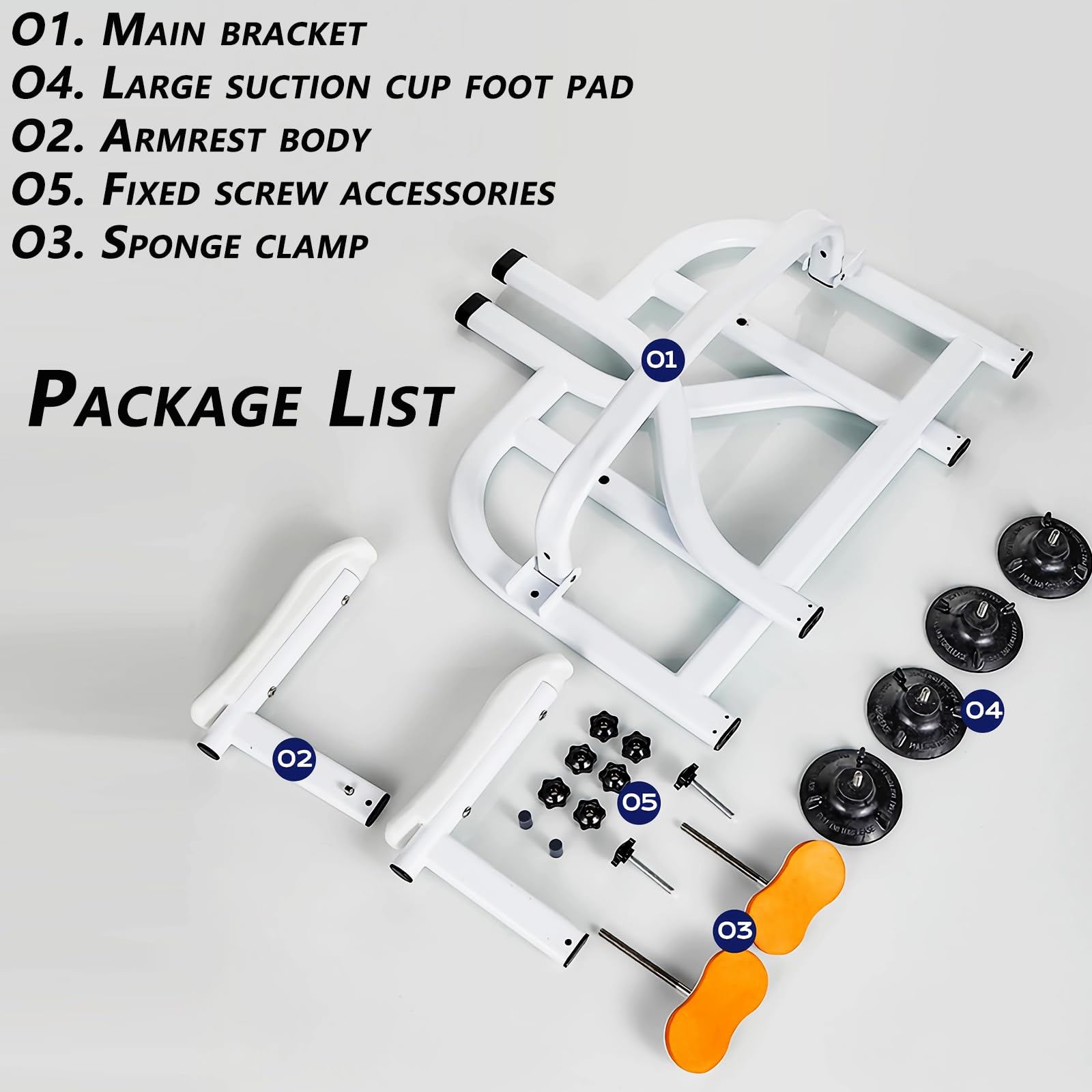 Garvee Adjustable Toilet Safety Frame for Disabled and Elderly – Carbon Steel Support Rail, Non-Slip Handles, Large Suction Cups, Fits Most Toilets, Bathroom Aid – White, Suction Cup Foot Clamp