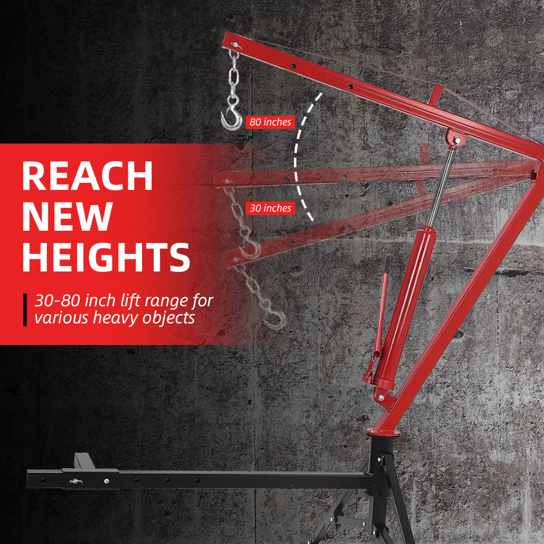 Garvee Hydraulic Hitch-Mount Truck Crane Professional 2-Inch Hitch Receiver, 3 Adjustable Capacities: 500 lbs, 750lbs, 1000 lbs (MAX) Red