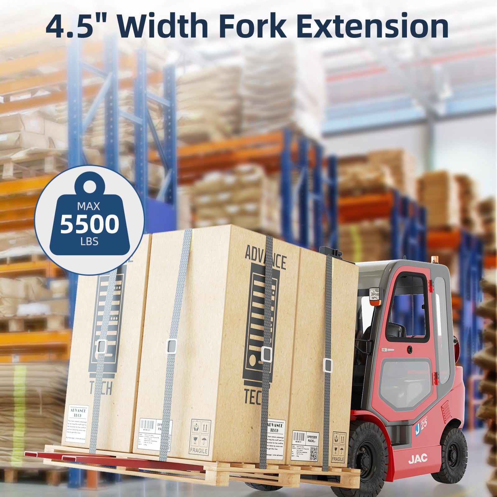 Garvee Forklift Pallet Extensions, 72 Inch Fork Extensions 4.5 Inch Width, 5500 LBS Capacity Heavy Duty Fork Extensions for Forklifts, 1 Pair Forklift Extensions for Forklift Truck Red