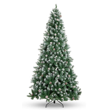 Garvee 7.5ft Artificial Christmas Tree with 1346 PVC Branch Tips, Snow-Frosted Pine Cones, Metal Stand, Partially Flocked, Durable PVC, Sturdy Base, Home & Office Decor
