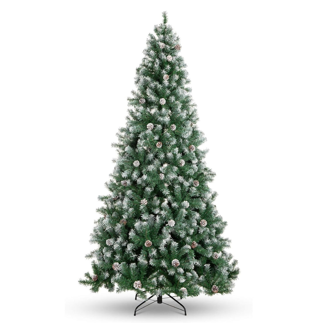 Garvee 9ft Artificial Christmas Tree with 2136 PVC Branch Tips, Snow-Frosted Pinecones, Metal Hinged Base, Sturdy & Realistic, Ideal for Home & Office Decor