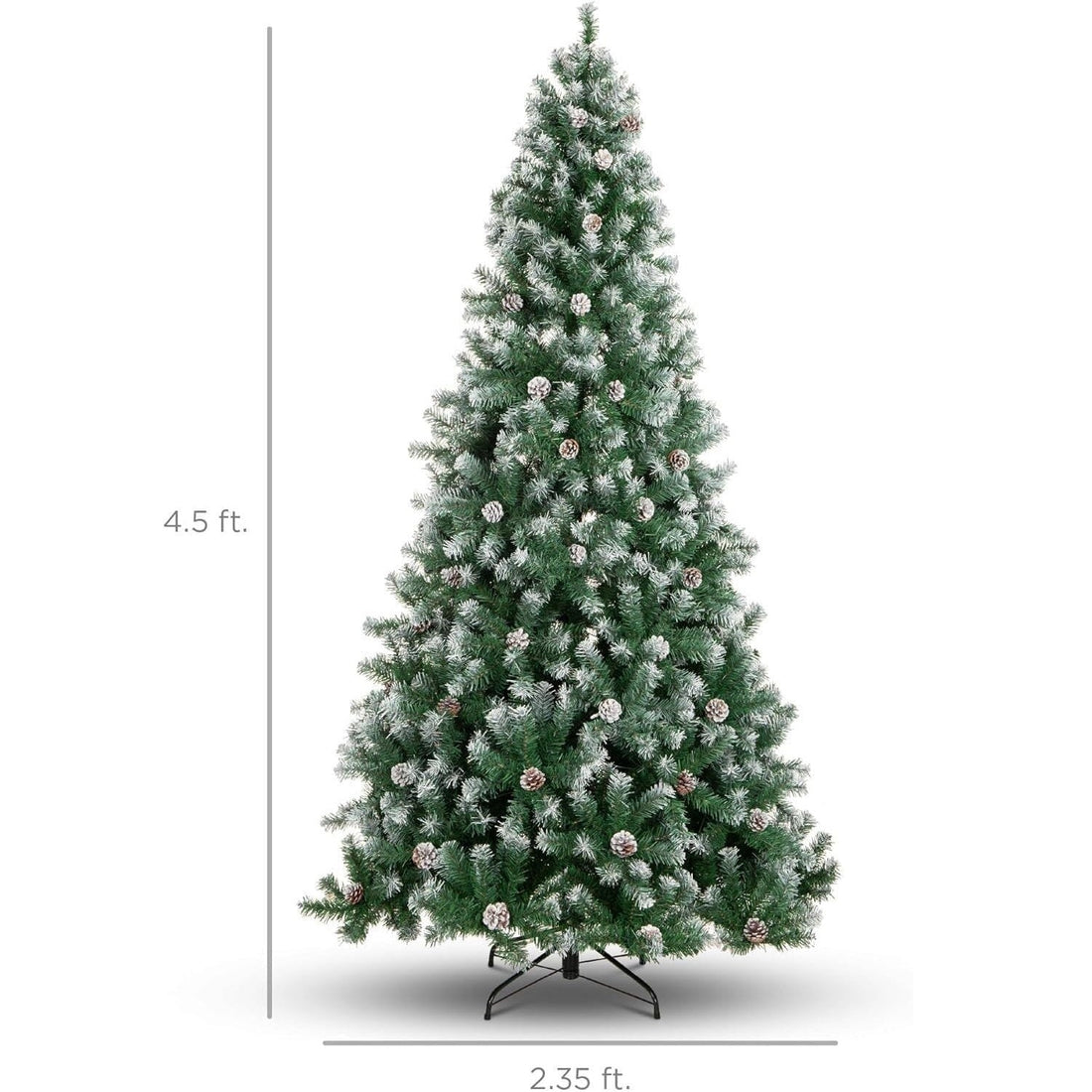 Garvee 4.5ft Pre-Lit Christmas Tree with 359 Tips, Snow Flocked PVC Branches, Metal Stand, White Pine Cones, Full Artificial Holiday Décor for Home & Office