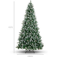 Garvee 4.5ft Pre-Lit Christmas Tree with 359 Tips, Snow Flocked PVC Branches, Metal Stand, White Pine Cones, Full Artificial Holiday Décor for Home & Office
