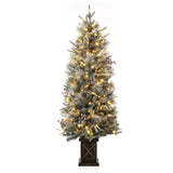 Garvee 4.5ft Artificial Christmas Tree, Pre-Lit Potted Snow Flocked Christmas Tree with 108 LED Lights & 8 Lighting Modes Fake Xmas Tree with Red Berries, Christmas Decoration for Porch Entryway - X Potted-1 Pack