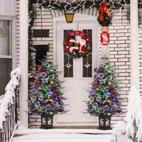 Garvee 4.5ft Christmas Tree with 150 Multicolor Led Lights, Pre-Lit Snow Flocked Christmas Tree with Elk Potted Base, Holiday Xmas Tree Decoration for Home, Entrances, 2 PCS