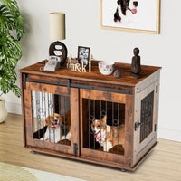 GARVEE Double Dog Crate 39 Inch Wooden Dog Kennel End Table with Divider Sliding Barn Door ZH-03