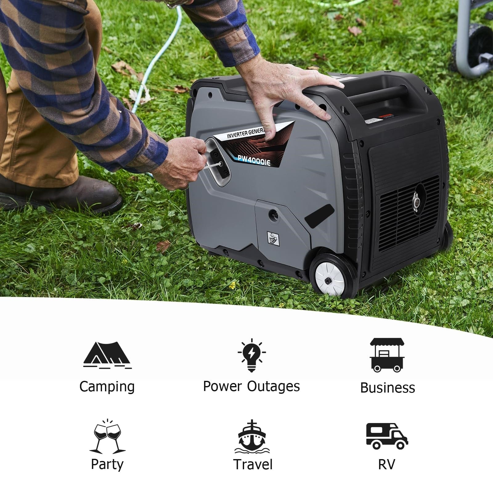 GARVEE 4000W Portable Inverter Generator Ultra Quiet Gas Engine with CO-Monitoring