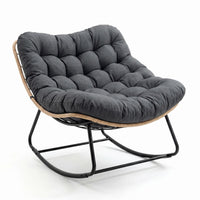 Garvee Rocking Chair with Thick Cushion, 450 LBS Capacity, Heavy Duty Metal Frame Patio Rocker, Curved Leg Wicker Rattan Armchair for Indoor Outdoor Lounge Decking, Gray