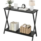 Garvee Console Table + Narrow Entryway Table + Storage Shelf + Metal Frame + MDF Wood + X-Shaped Metal Tubes + Adjustable Footpads + Living Room, Foyer, Bedroom - Black