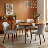 Garvee Set of 4 Mid-Century Modern Fabric Upholstered Dining Chairs with Padded and Solid Wood Legs, Grey - Grey
