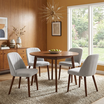 Garvee Set of 4 Mid-Century Modern Fabric Upholstered Dining Chairs with Padded and Solid Wood Legs, Grey