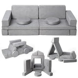 Garvee 12 Pcs Modular Kids Play Couch, Convertible Sofa for Playing, Creating, Sleeping, Bedroom and Playroom Imaginative Furniture for Boys and Girls, Grey - gray