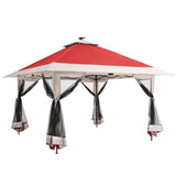 Garvee 12x12 Pop Up Gazebo Outdoor Canopy Shelter with Mosquito Netting 4 Stanbags Instant Gazebo Tent for Lawn, Garden, Backyard, Deck (Red+ Light Grey) - Red