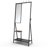 Garvee Aluminium Coat Rack With Mirror Bench Shoe Storage Shelves For Primary Living Space 73x32x15 Inches Black Brown One Size