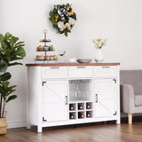 Garvee Farmhouse Buffet Cabinet 48” - 3 Drawers & 2 Barn Doors, Particle Board & MDF Wood, Wine & Glass Rack, Adjustable Shelves, Ideal for Dining Room, Kitchen, Living Room