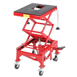 Garvee Hydraulic Motorcycle Lift Jack, 350LBS Capacity Scissor Lift Jack, Portable Motorcycle Lift Table with 4 Wheels, Foot-Operated Hoist Stand for Motorcycle, ATV Dirt Bike, Red - Red