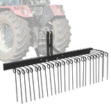 Garvee 72 Inch Pine Straw Rake, 30pcs 8mm Coil Spring Tines Durable Powder Coated Steel Tow Behind Landscape Rake with 3 Point Hitch Receiver Attachment Fit to Cat0 Cat 1 Tractors for Leaves Grass, Black - Black