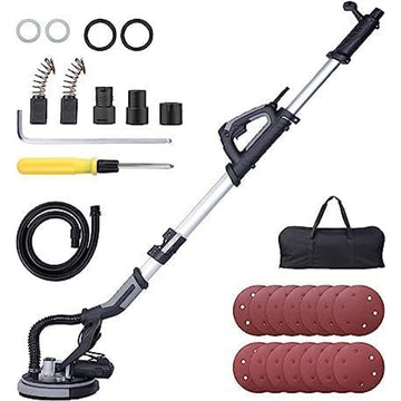 750W Electric drywall sander, variable speed (900-1800 RPM), with dust hose and 14 sanding discs