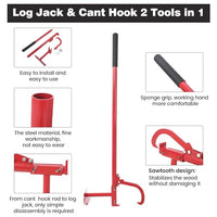 Cant Hook,48IN Log Peavey Tool,2-in-1 Logging Equipment,2 in 1 Log Peavey with Moving Hook,Logging Tool Log Roller Tool with Rubber Handle,Wood Peavey Logging Tool,Red