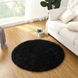 Garvee Fluffy & Sheepskin Pure Black 4.6-Round Area Rugs, Living Room Rug Under 100 Rugs for Bedroom Carpet Fuzzy Rug Soft Rugs for Bedroom Decor,Black - Pure Black